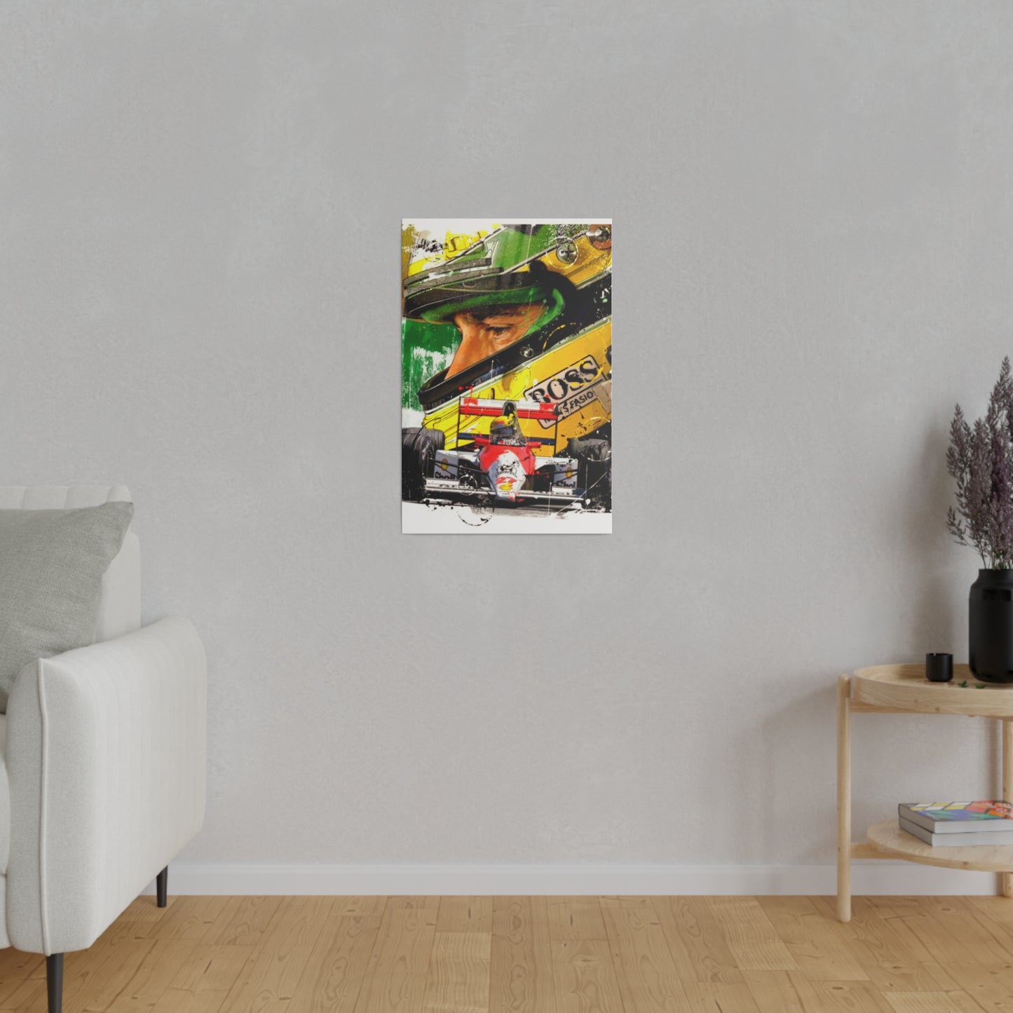 Aryton Senna with F1 Car - Canvas