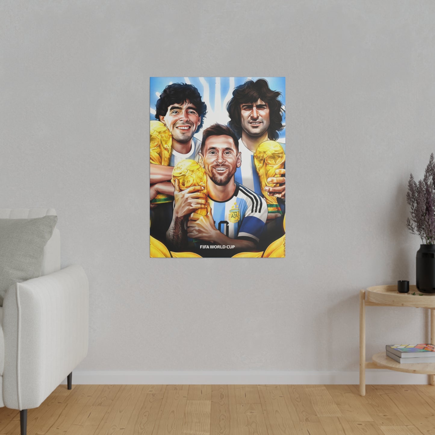 Argentina Football: Big 3 M's - Messi, Maradona, Mario - Canvas
