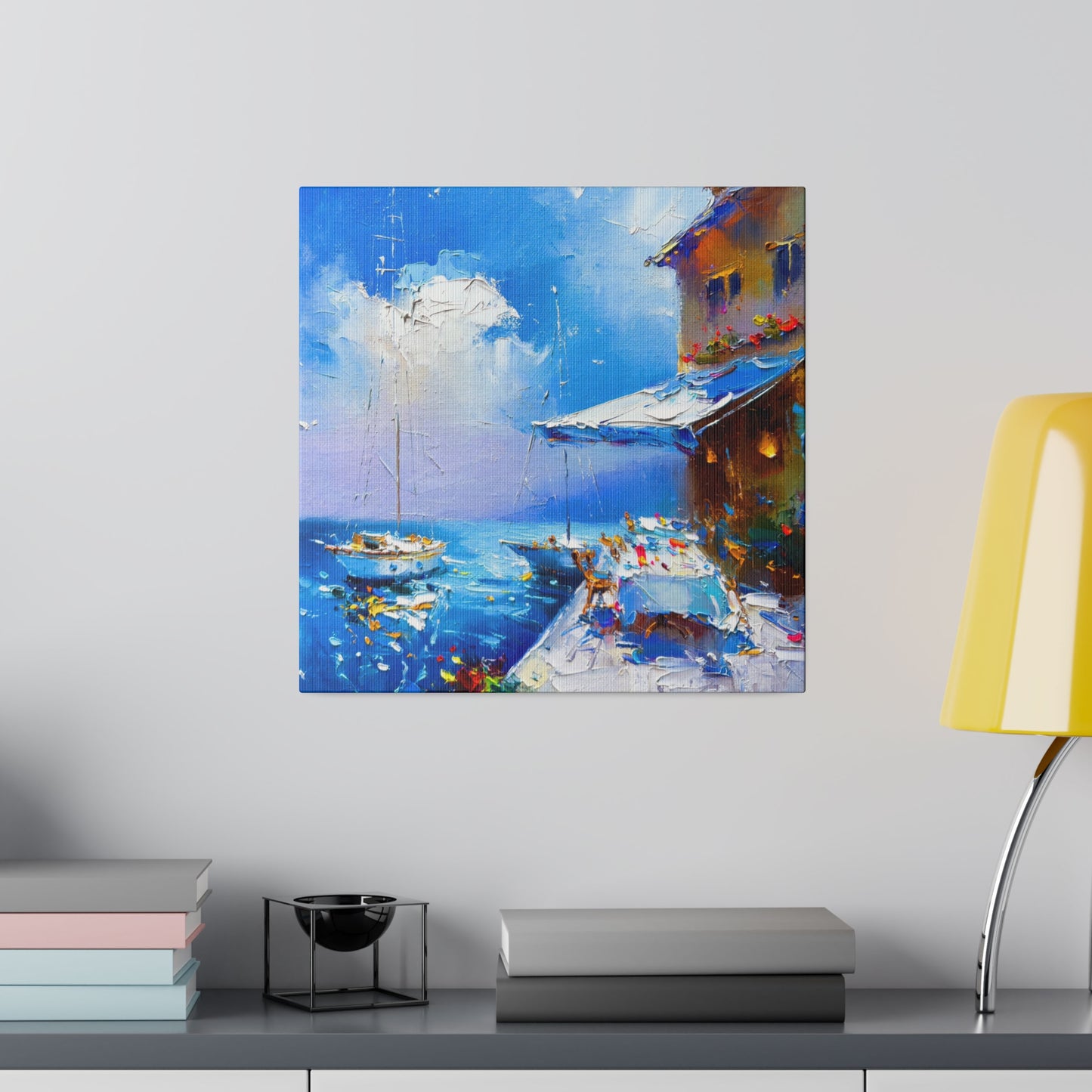 Seaside Vista, Terrace with Sailboats in View - Canvas