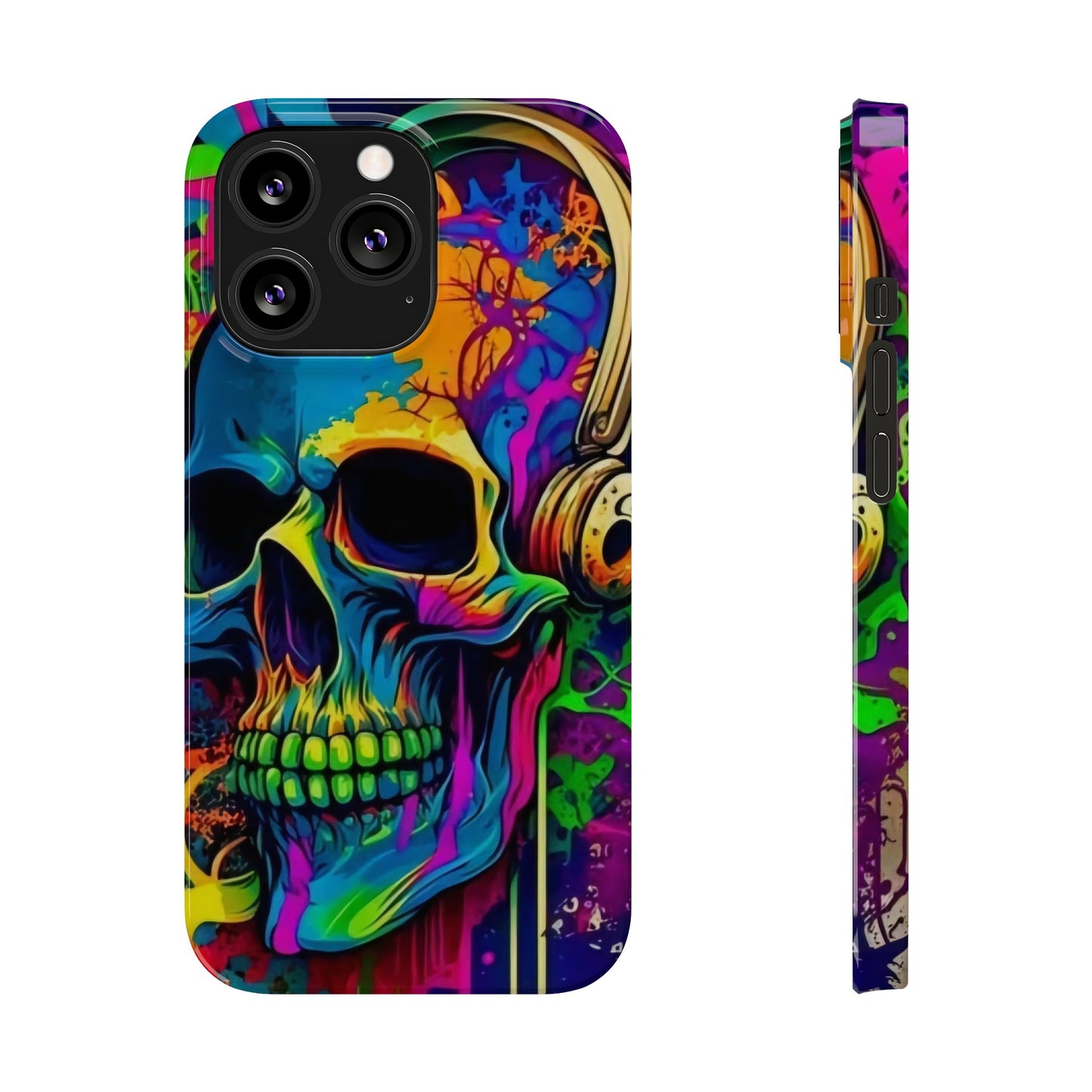 Skull Head with Headphones iPhone 15, 14, 13, 12 Cases: Rock Edition