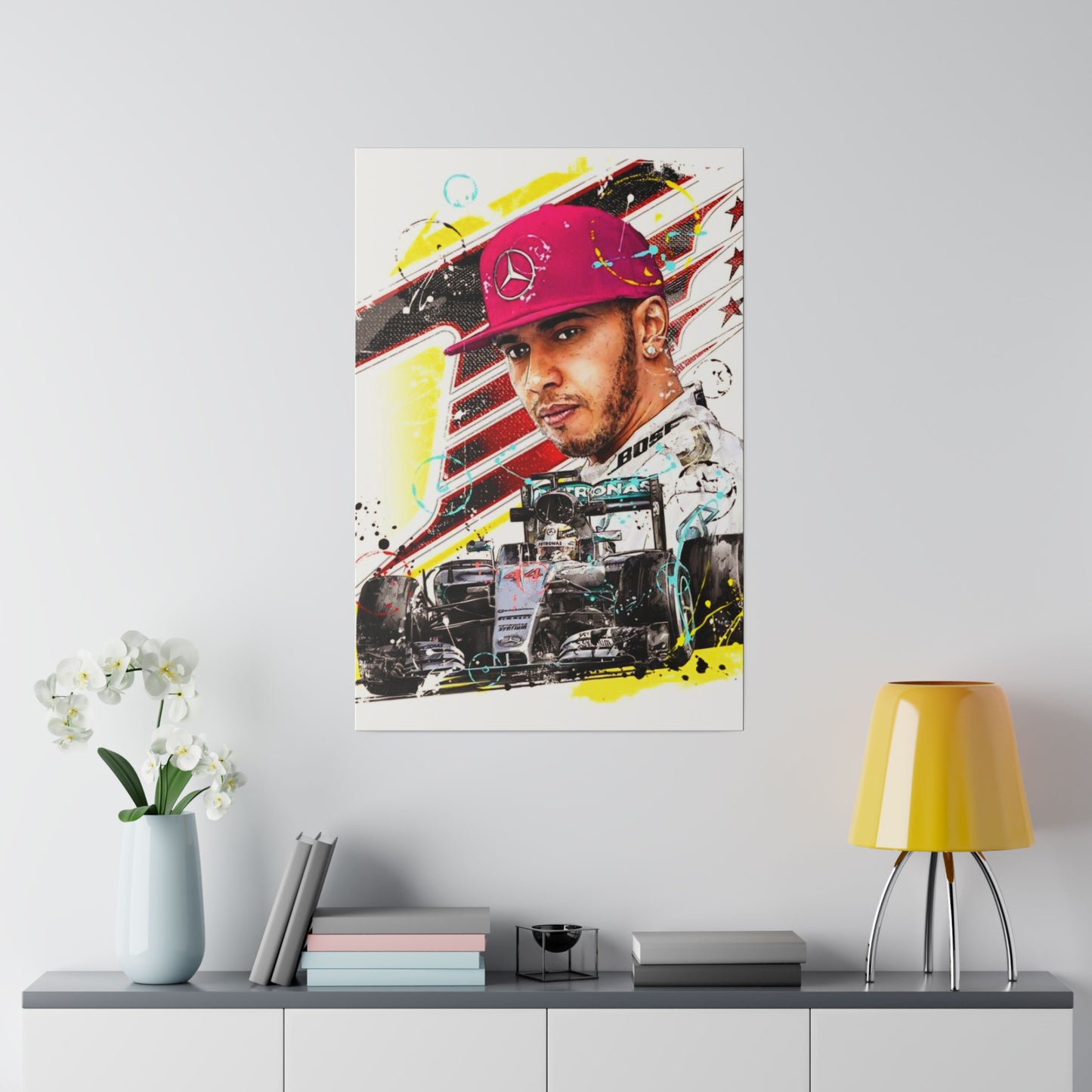 Lewis Hamilton with F1 Car - Canvas