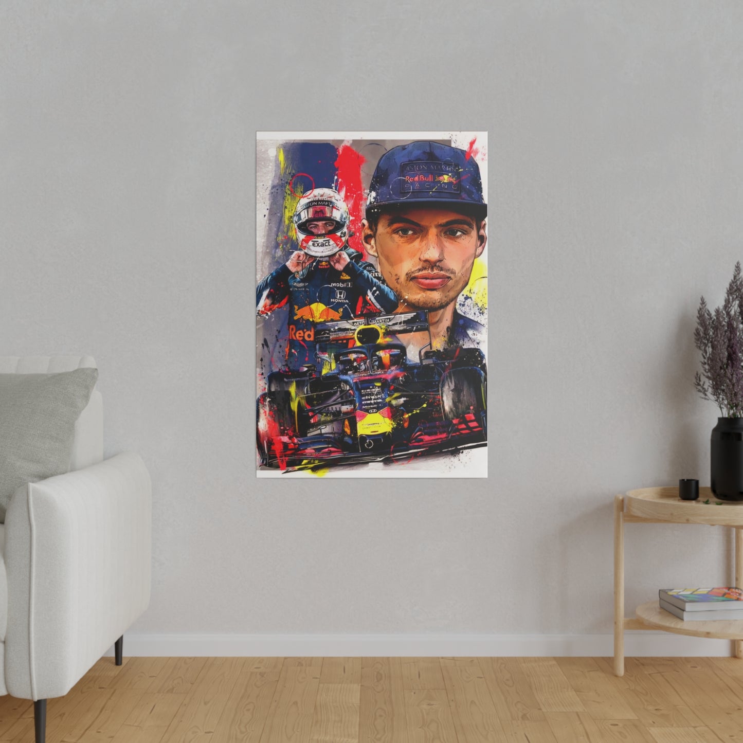 Max Verstappen with F1 Car Canvas