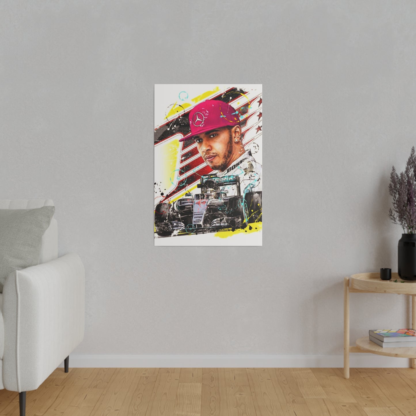 Lewis Hamilton with F1 Car - Canvas