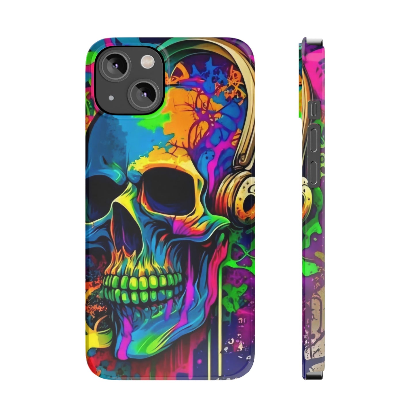 Skull Head with Headphones iPhone 15, 14, 13, 12 Cases: Rock Edition