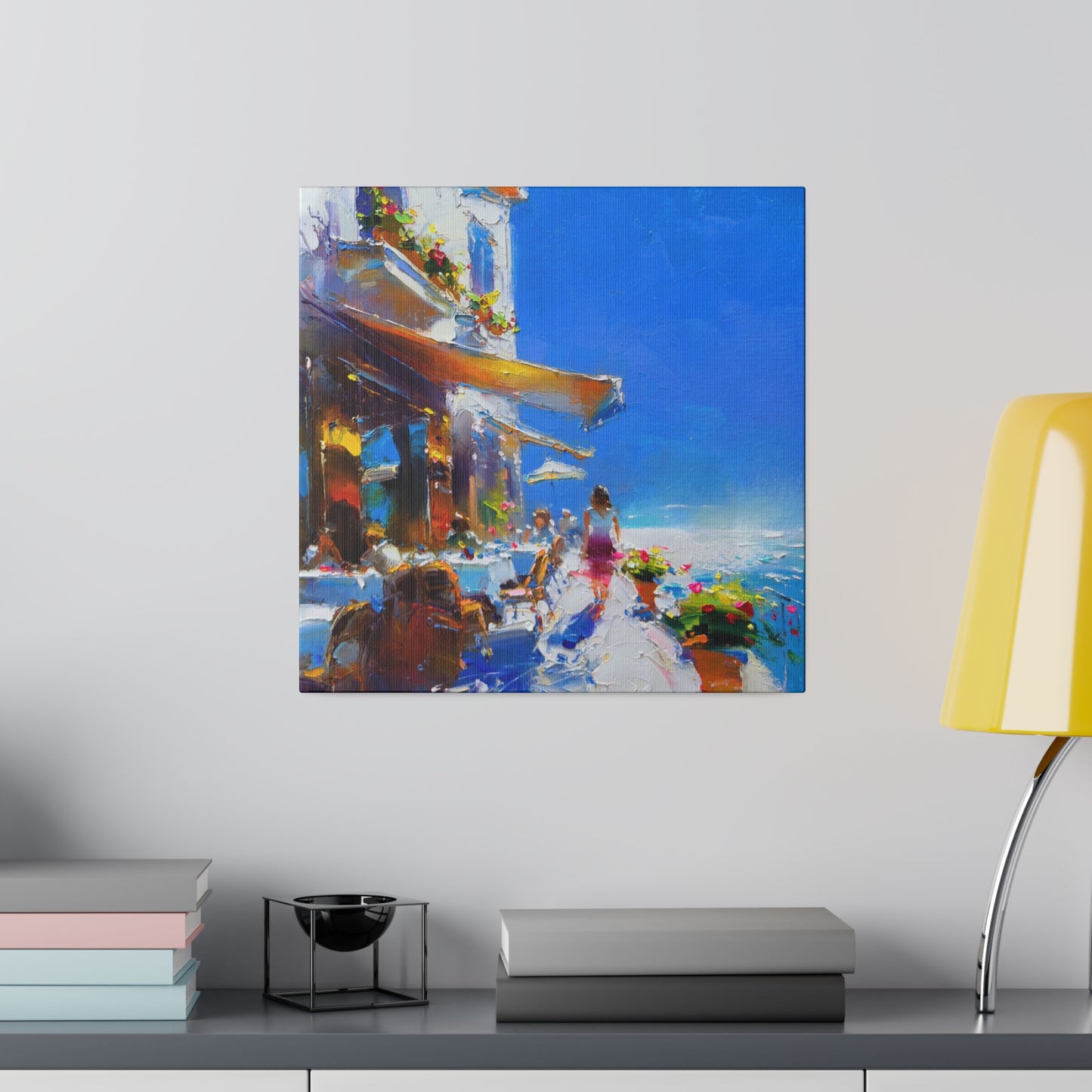 Ocean Breeze Elegance: A Lady's Terrace Tale - Canvas