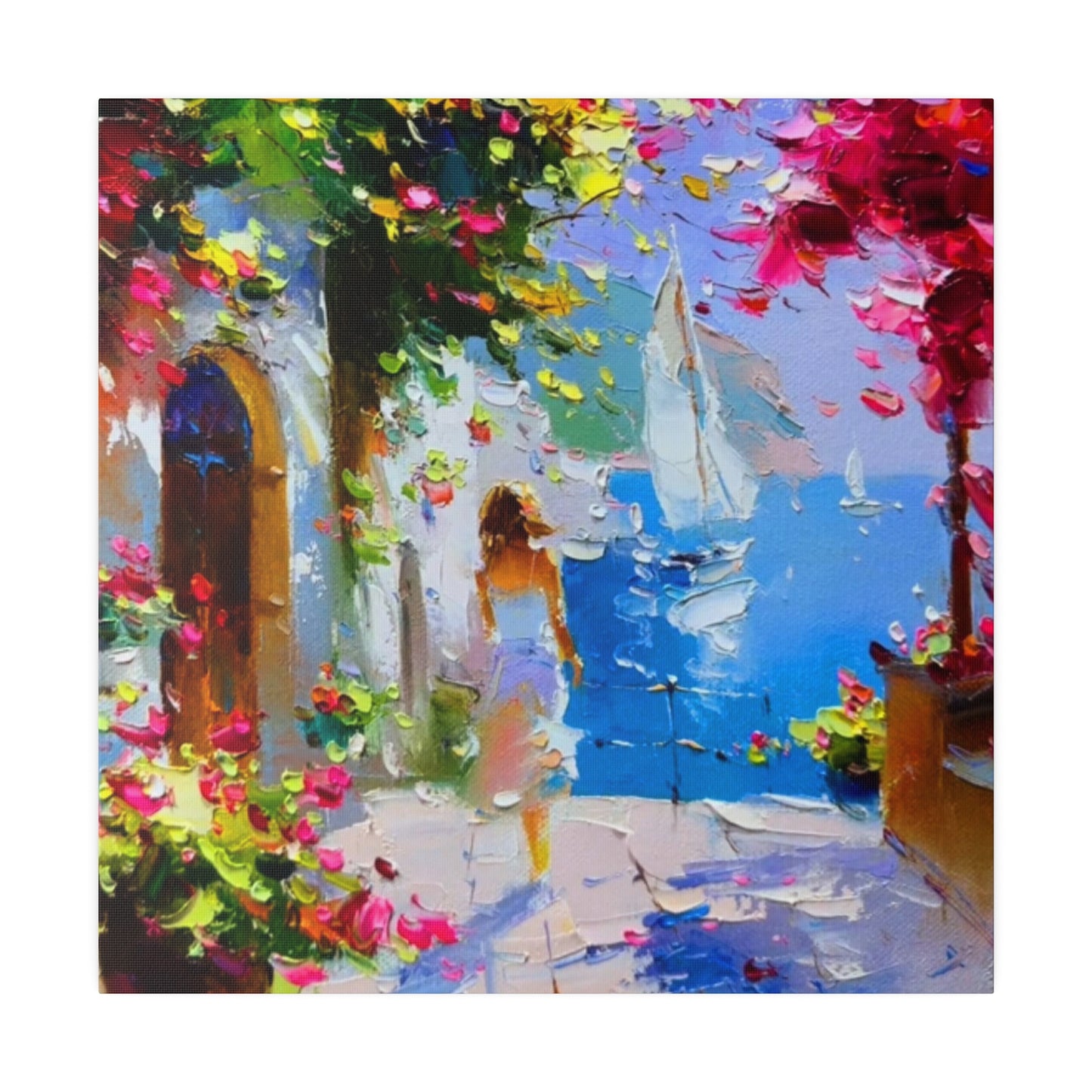 Seaside Elegance: Lady in White - Canvas