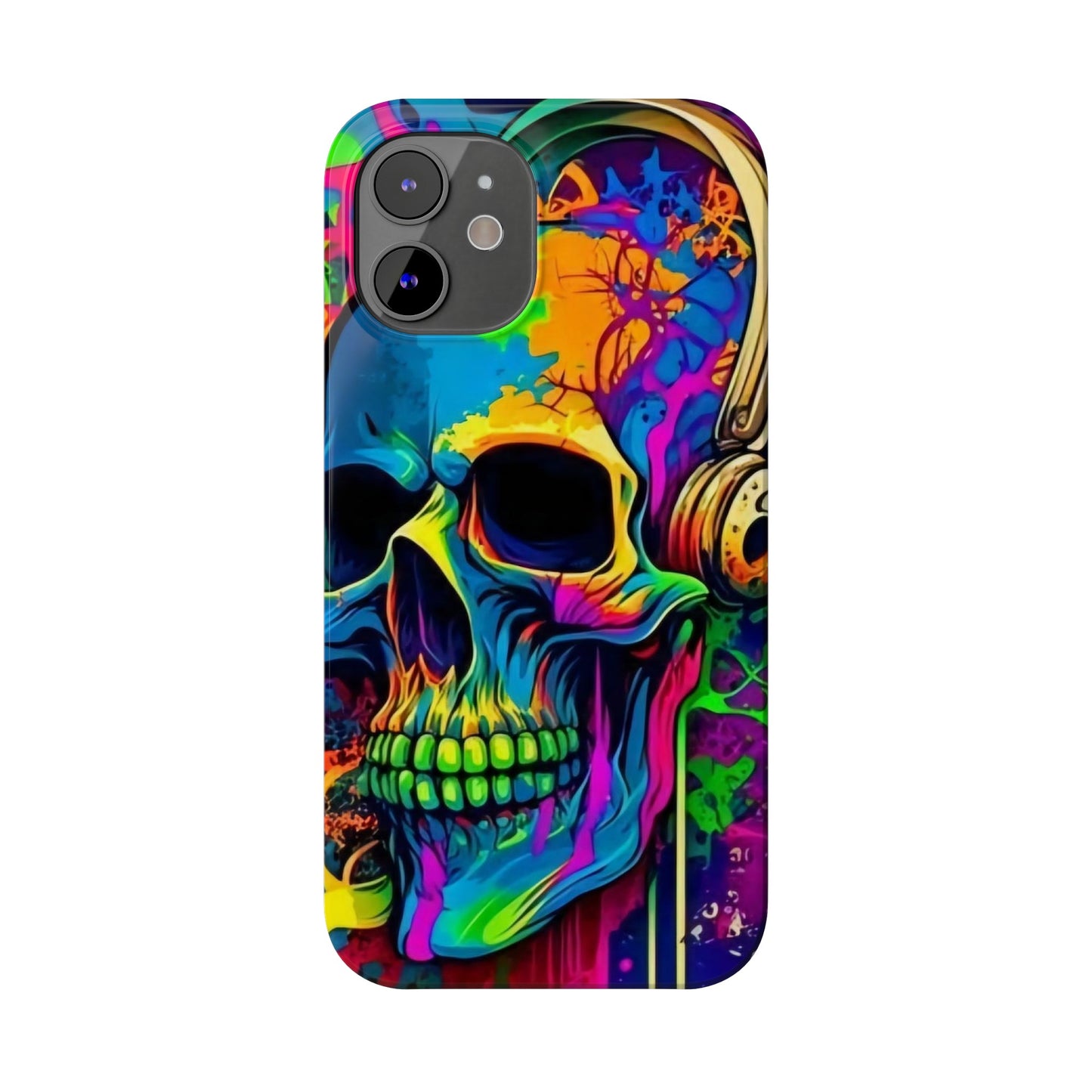 Skull Head with Headphones iPhone 15, 14, 13, 12 Cases: Rock Edition