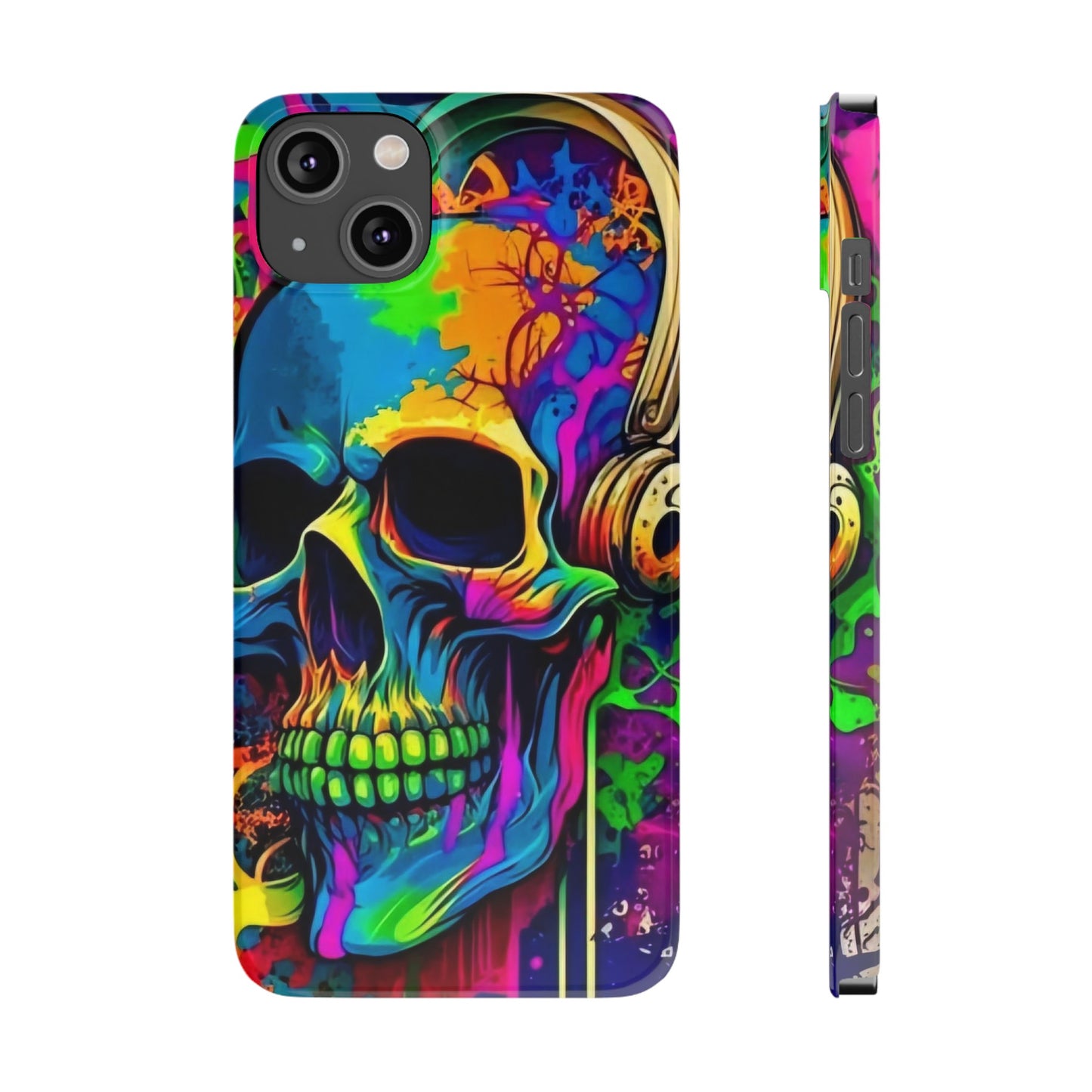 Skull Head with Headphones iPhone 15, 14, 13, 12 Cases: Rock Edition