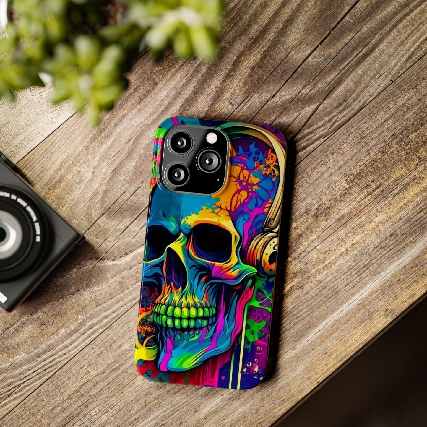 Skull Head with Headphones iPhone 15, 14, 13, 12 Cases: Rock Edition