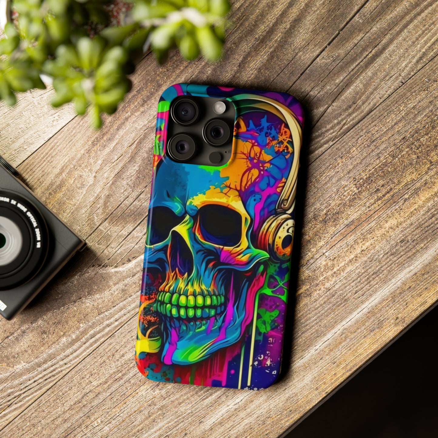 Skull Head with Headphones iPhone 15, 14, 13, 12 Cases: Rock Edition