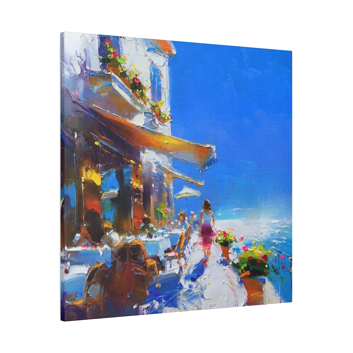 Ocean Breeze Elegance: A Lady's Terrace Tale - Canvas