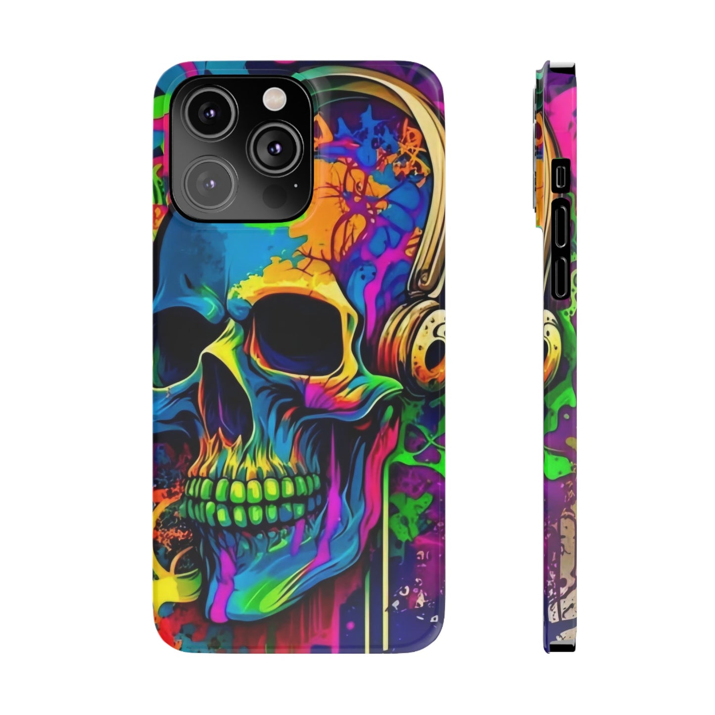 Skull Head with Headphones iPhone 15, 14, 13, 12 Cases: Rock Edition