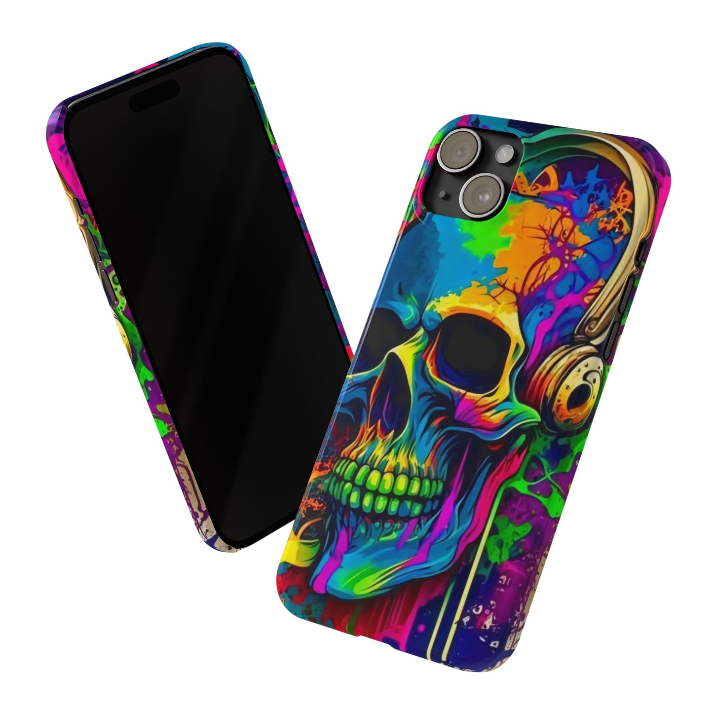 Skull Head with Headphones iPhone 15, 14, 13, 12 Cases: Rock Edition