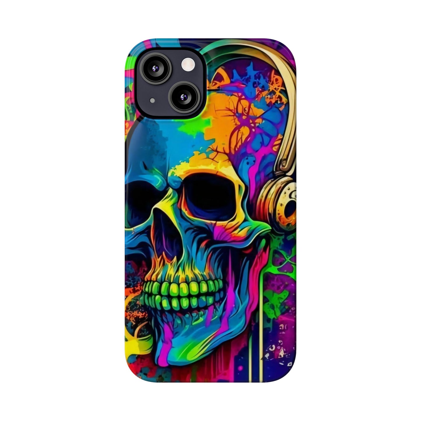 Skull Head with Headphones iPhone 15, 14, 13, 12 Cases: Rock Edition