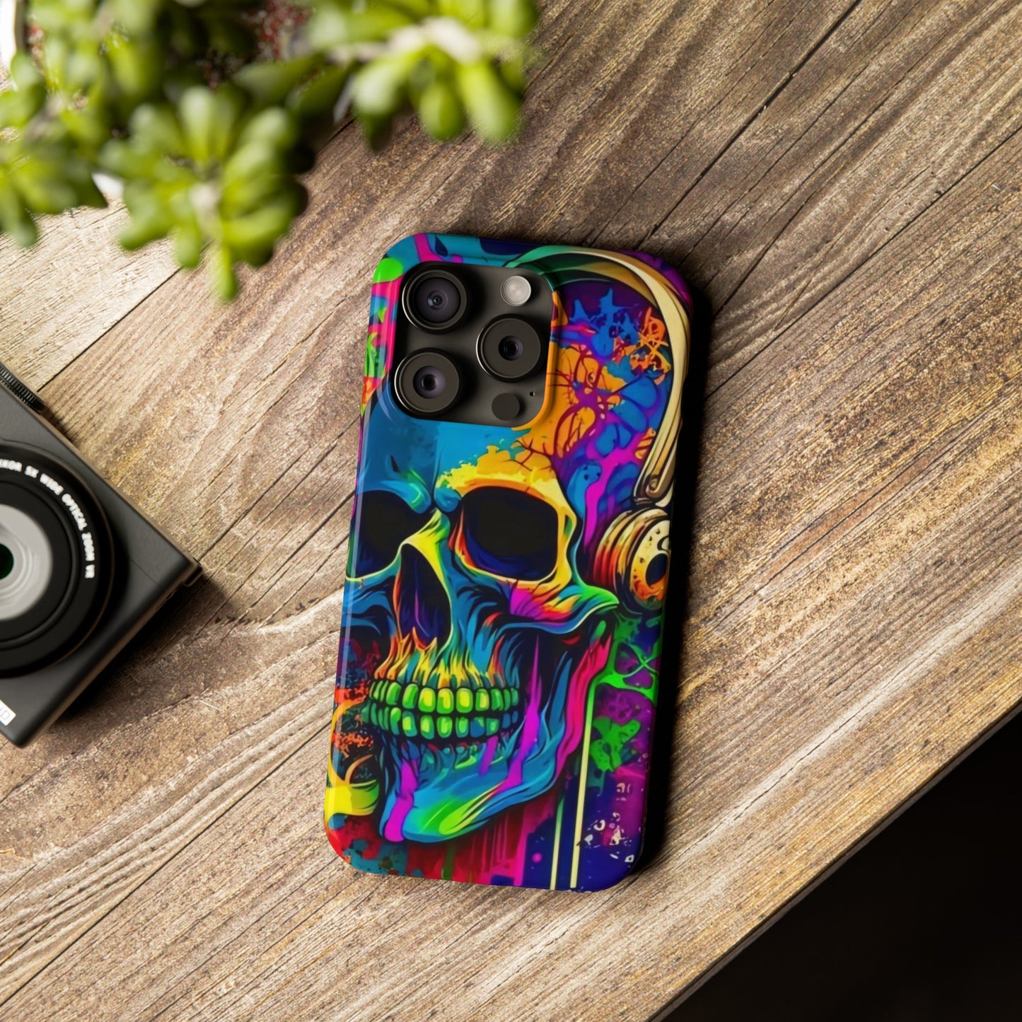 Skull Head with Headphones iPhone 15, 14, 13, 12 Cases: Rock Edition