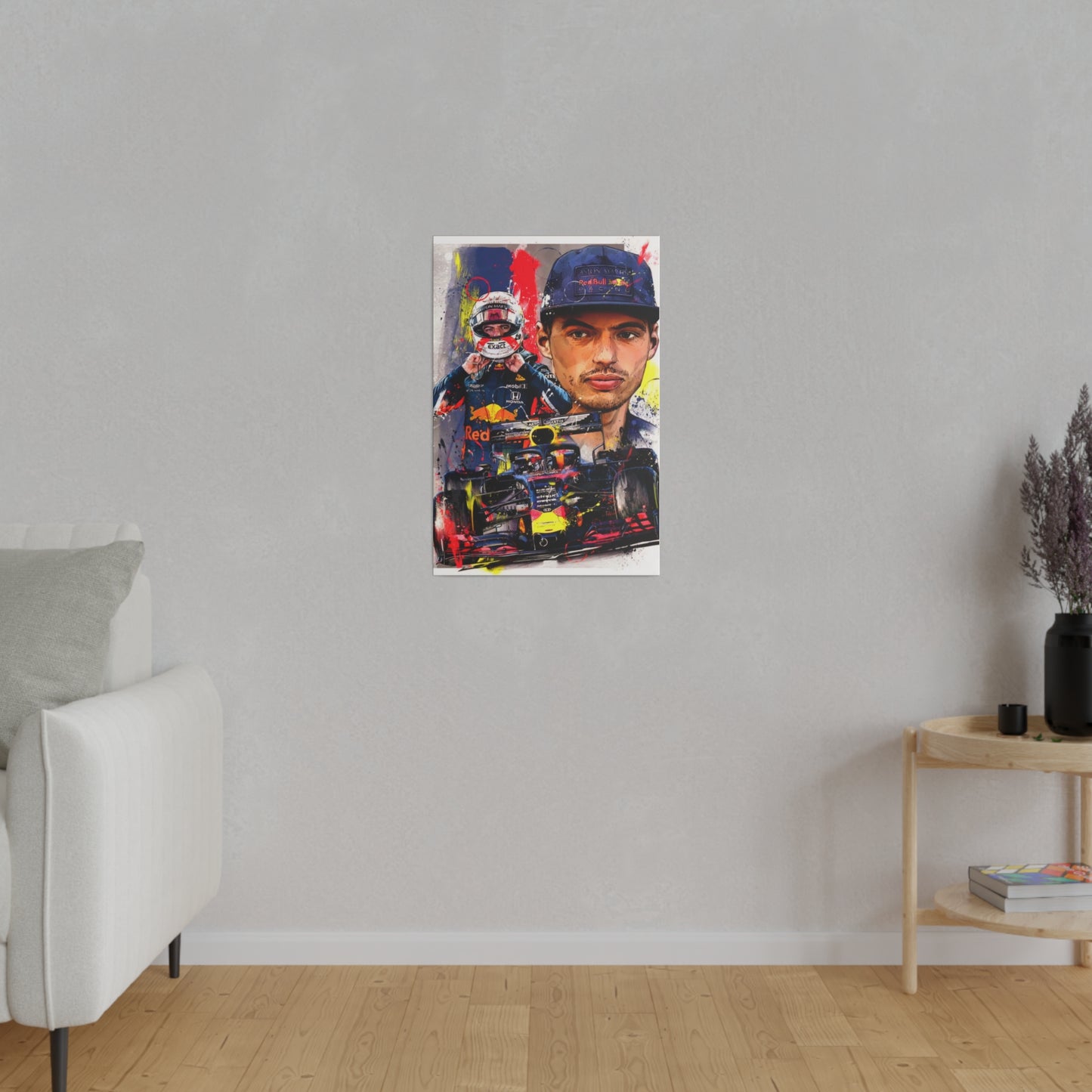 Max Verstappen with F1 Car Canvas