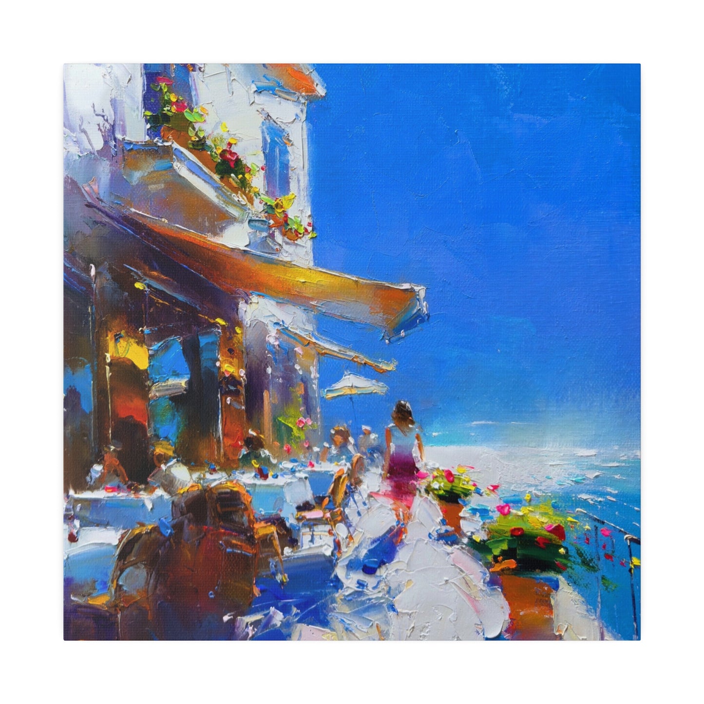 Ocean Breeze Elegance: A Lady's Terrace Tale - Canvas