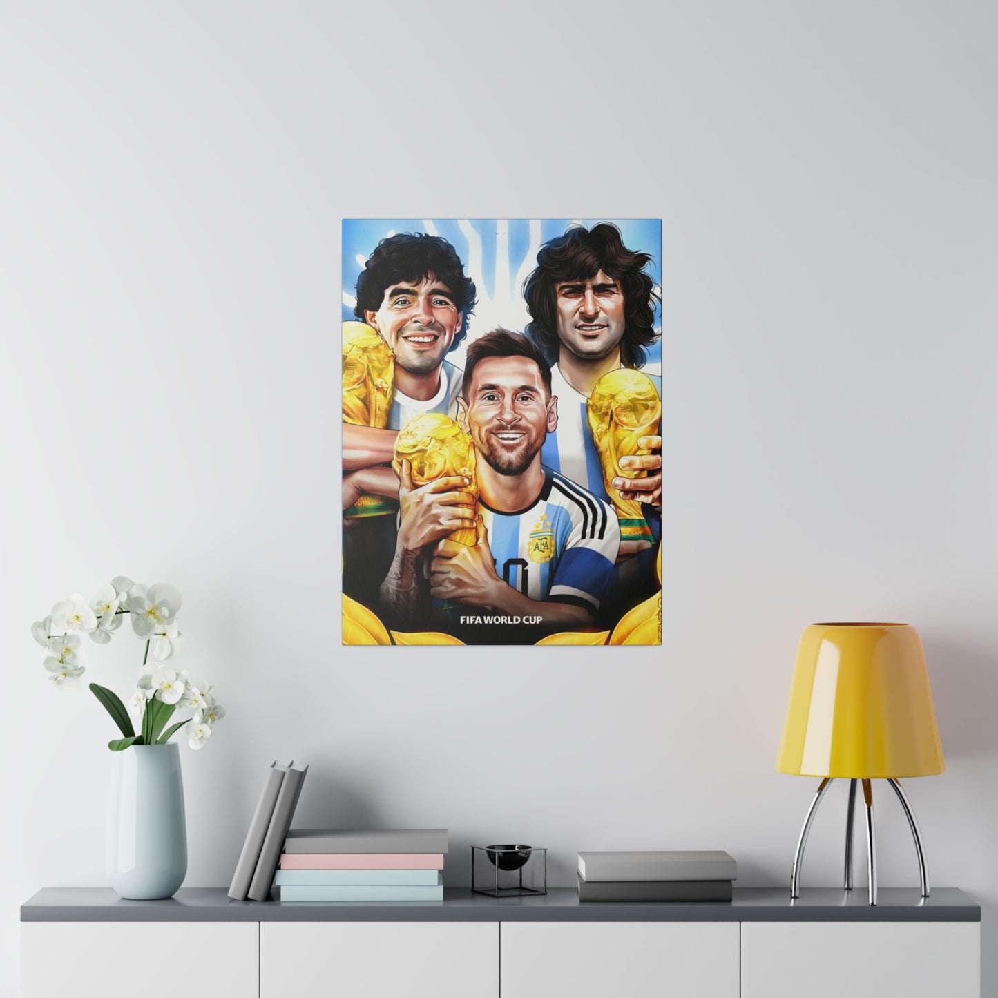 Argentina Football: Big 3 M's - Messi, Maradona, Mario - Canvas