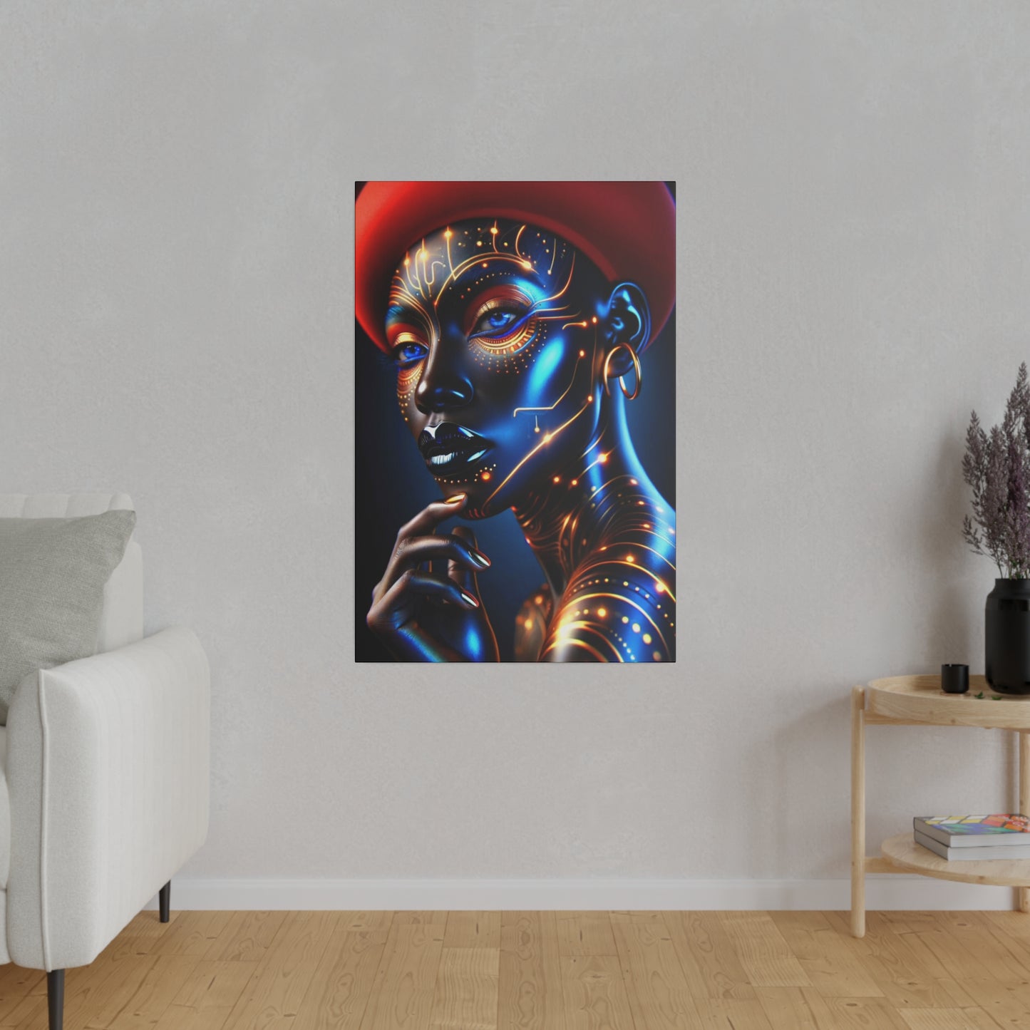 Golden Elegance: Crimson Concealment - Canvas