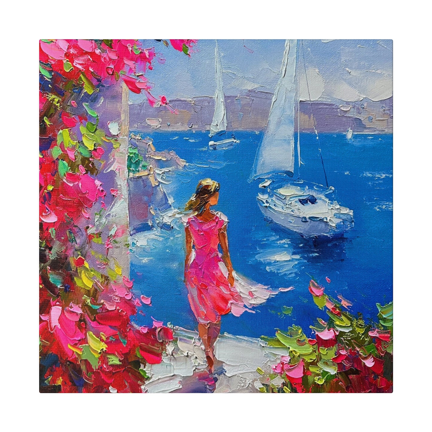 Seaside Serenity - Women in Pink Canvas