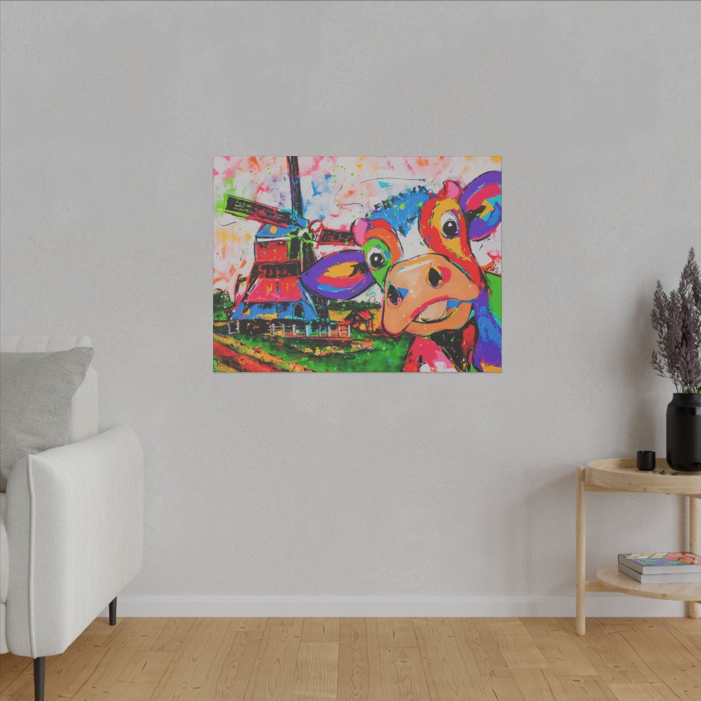 Windmill & Cow in Holland Canvas Art
