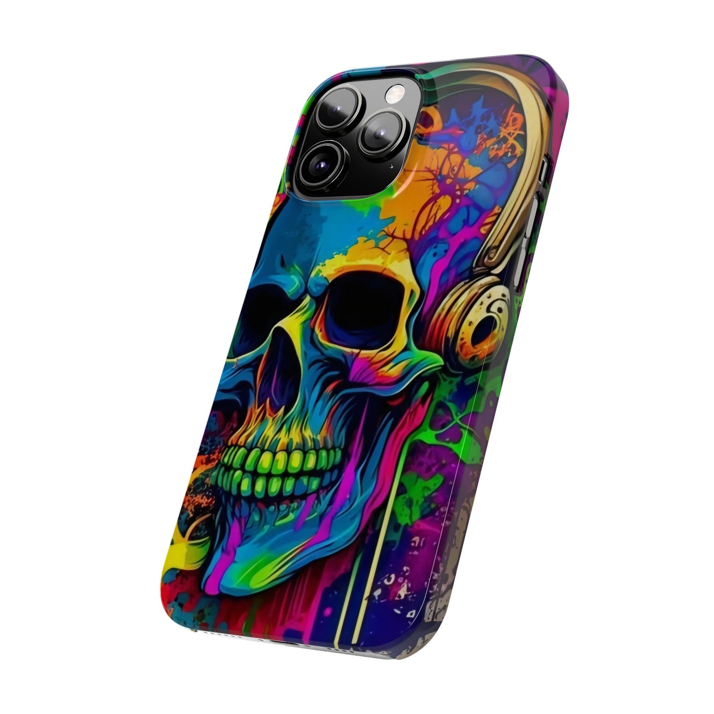 Skull Head with Headphones iPhone 15, 14, 13, 12 Cases: Rock Edition