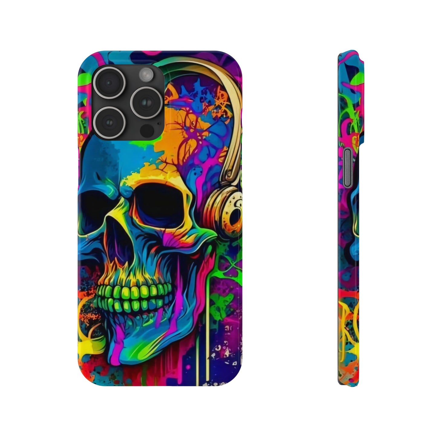Skull Head with Headphones iPhone 15, 14, 13, 12 Cases: Rock Edition