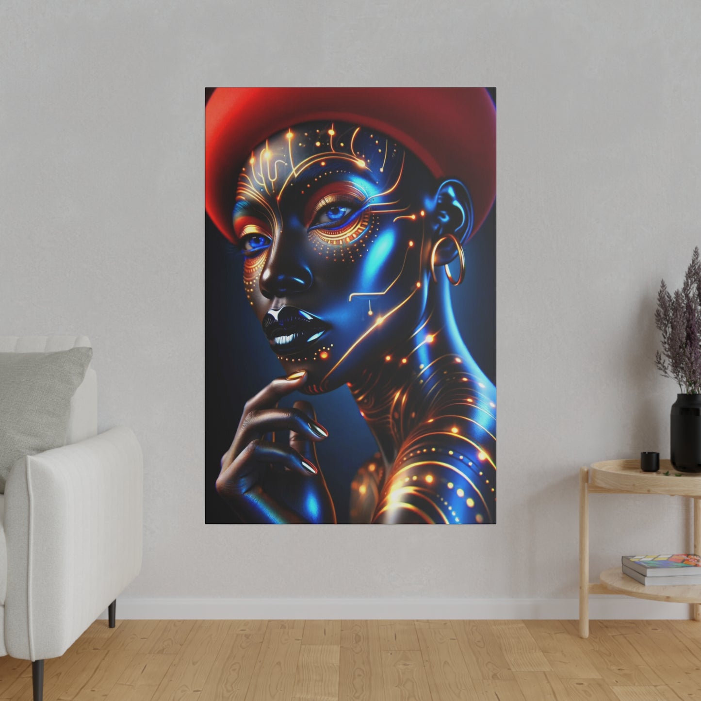 Golden Elegance: Crimson Concealment - Canvas