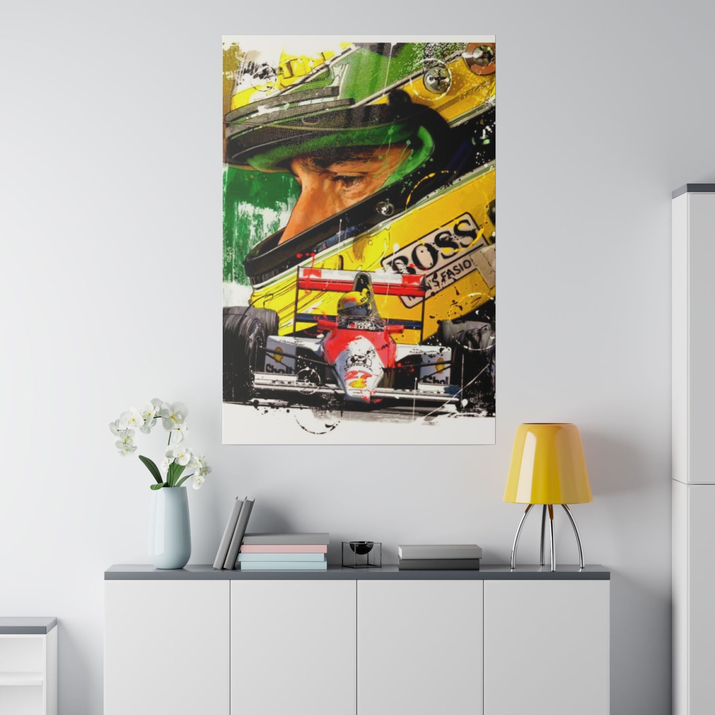 Aryton Senna with F1 Car - Canvas