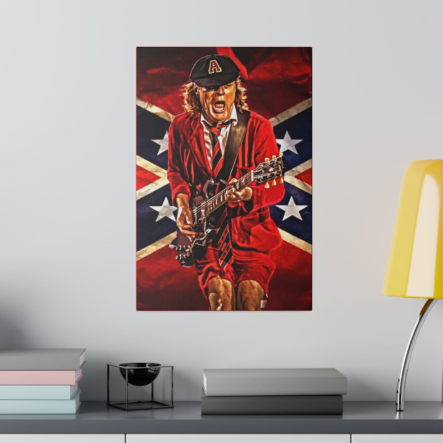 Angus Young from ACDC Guitar Playing - Canvas