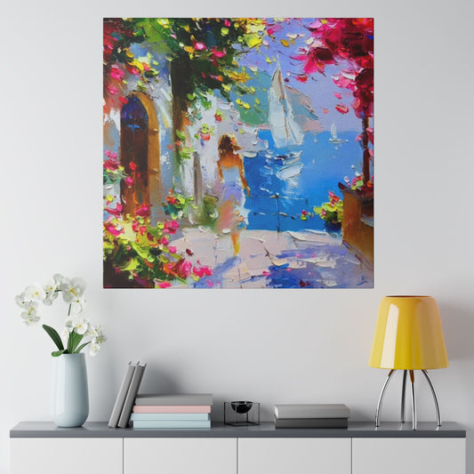 Seaside Elegance: Lady in White - Canvas