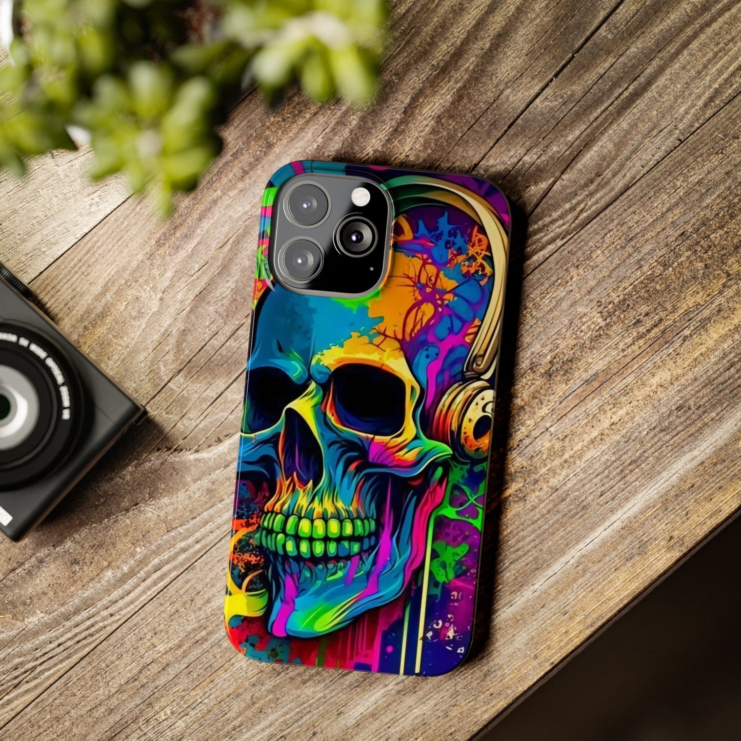 Skull Head with Headphones iPhone 15, 14, 13, 12 Cases: Rock Edition
