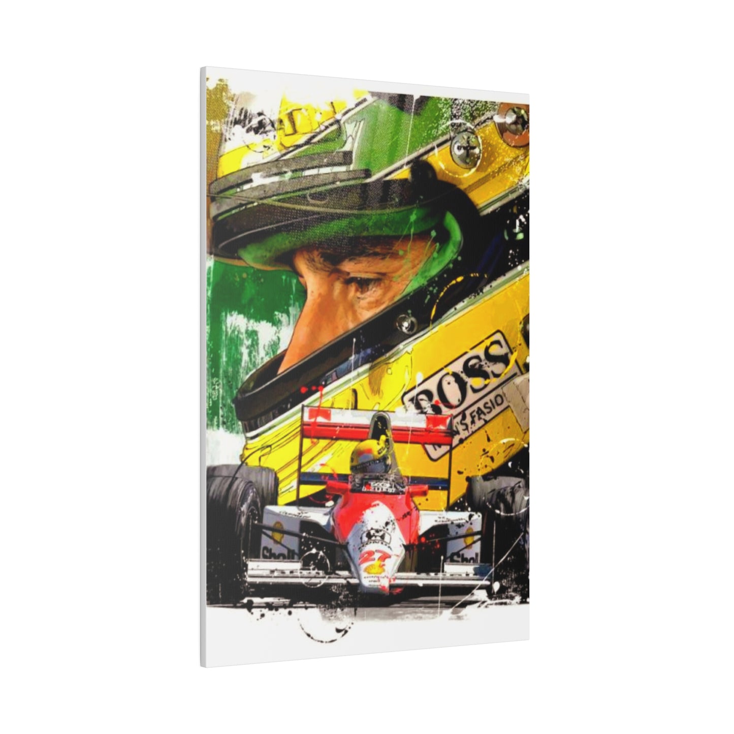 Aryton Senna with F1 Car - Canvas