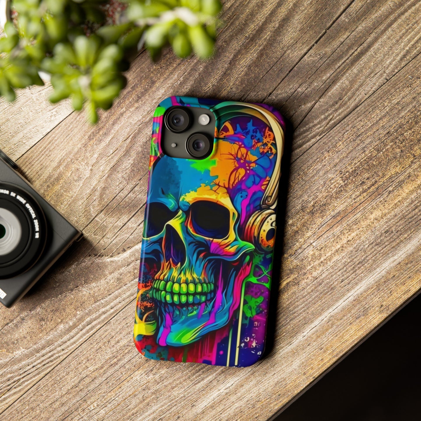 Skull Head with Headphones iPhone 15, 14, 13, 12 Cases: Rock Edition