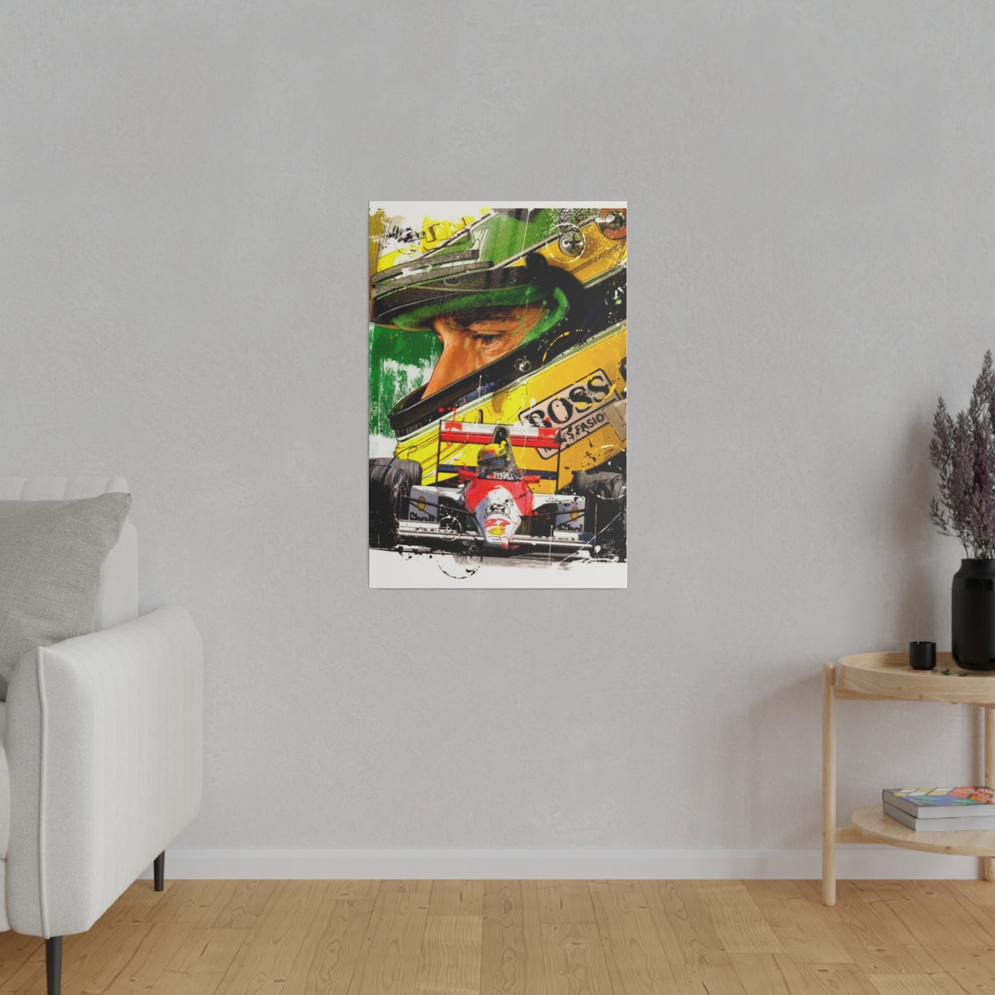 Aryton Senna with F1 Car - Canvas