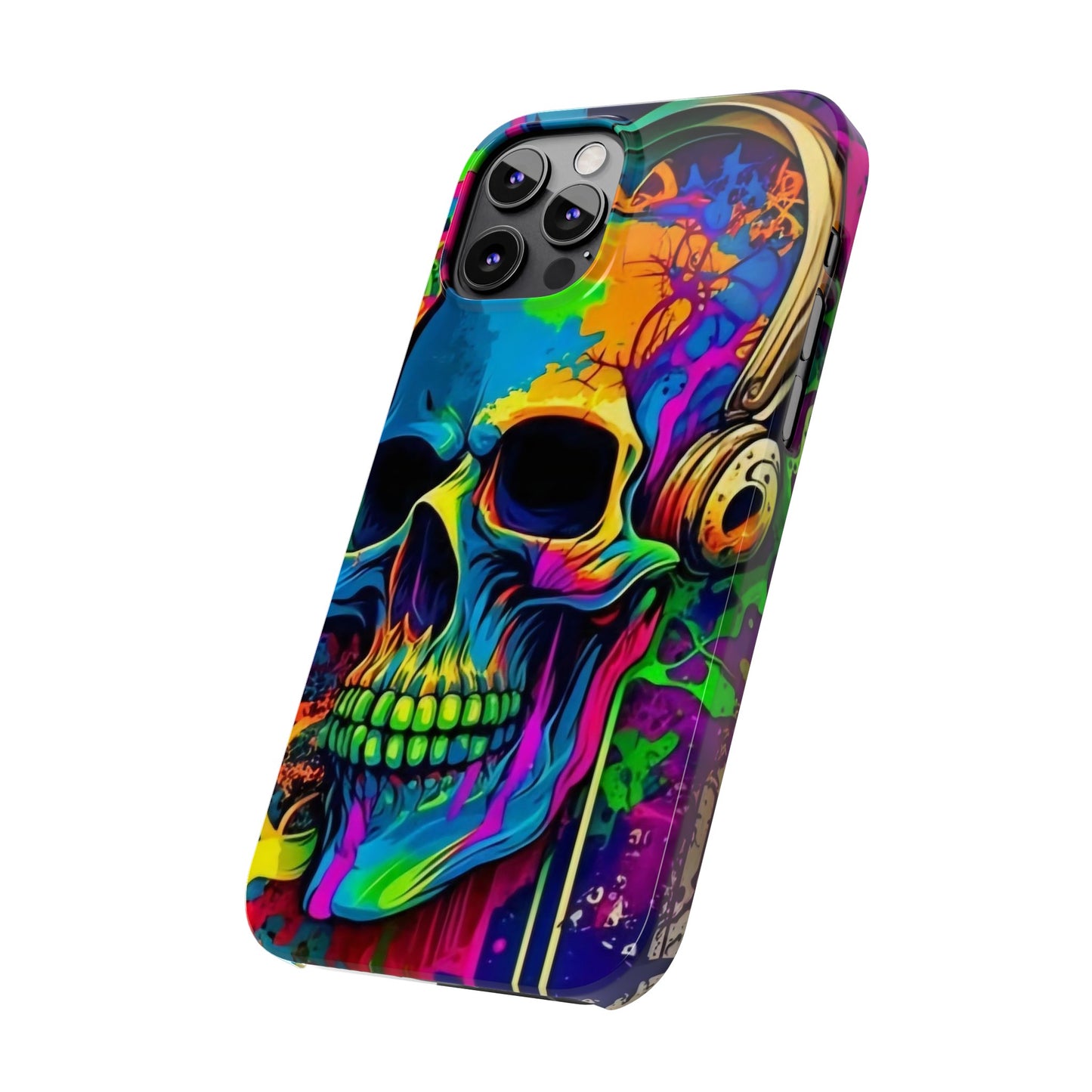 Skull Head with Headphones iPhone 15, 14, 13, 12 Cases: Rock Edition