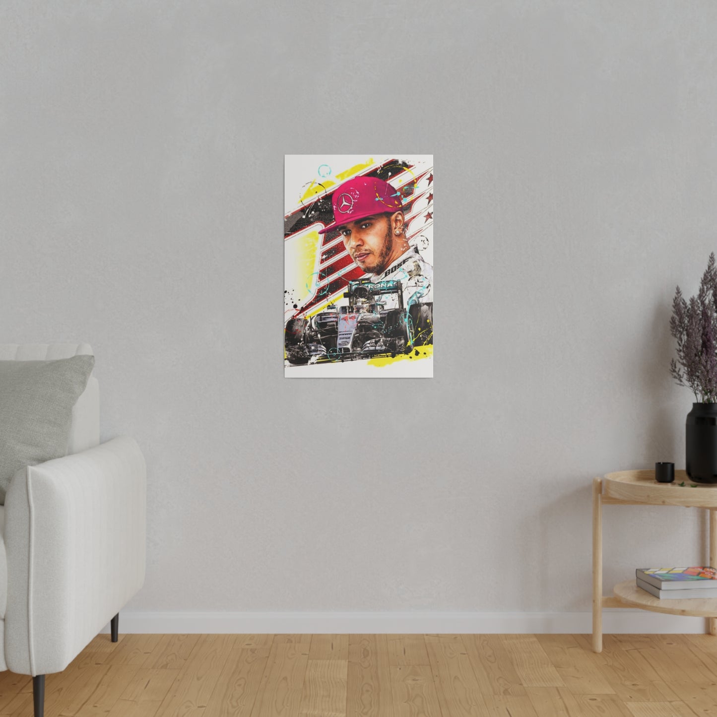 Lewis Hamilton with F1 Car - Canvas