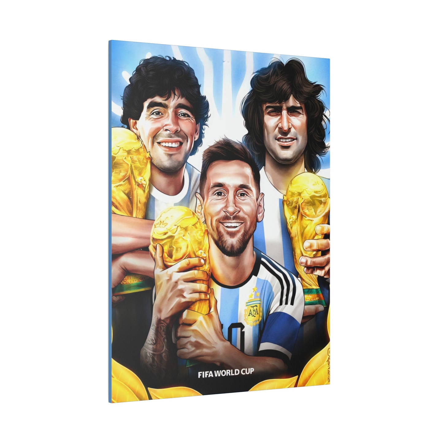 Argentina Football: Big 3 M's - Messi, Maradona, Mario - Canvas