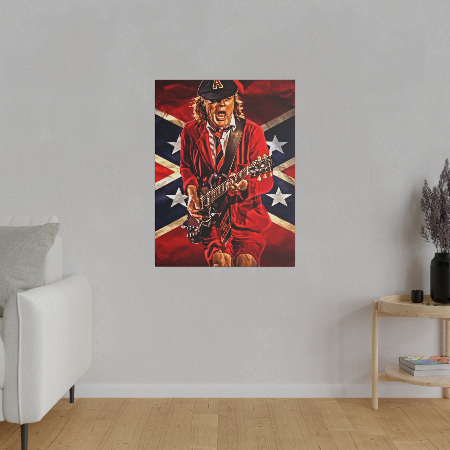 Angus Young from ACDC Guitar Playing - Canvas