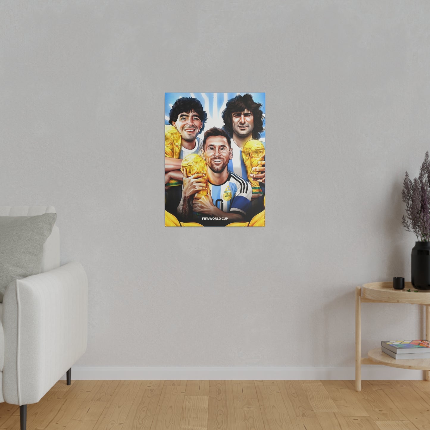 Argentina Football: Big 3 M's - Messi, Maradona, Mario - Canvas