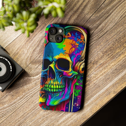 Skull Head with Headphones iPhone 15, 14, 13, 12 Cases: Rock Edition