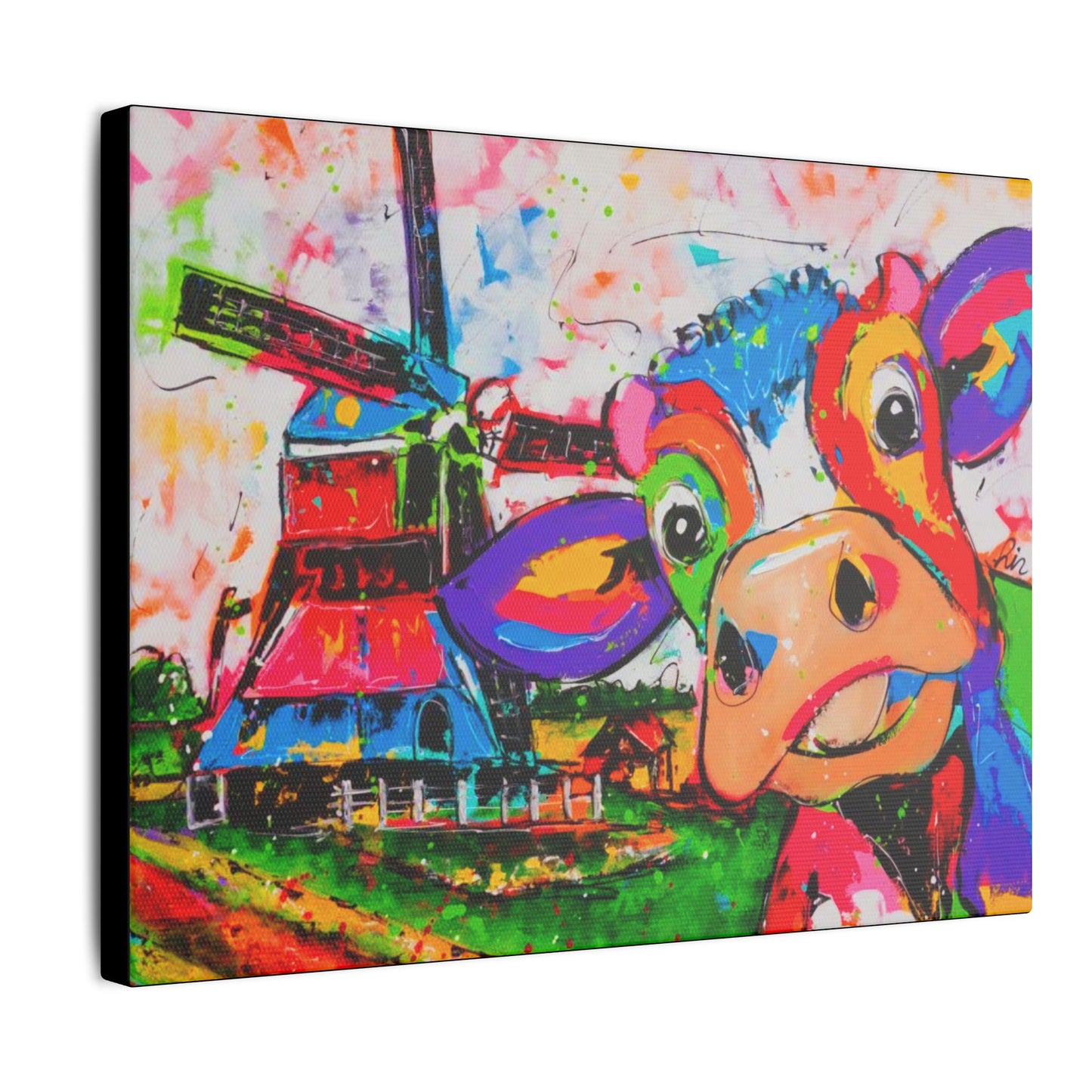 Windmill & Cow in Holland Canvas Art