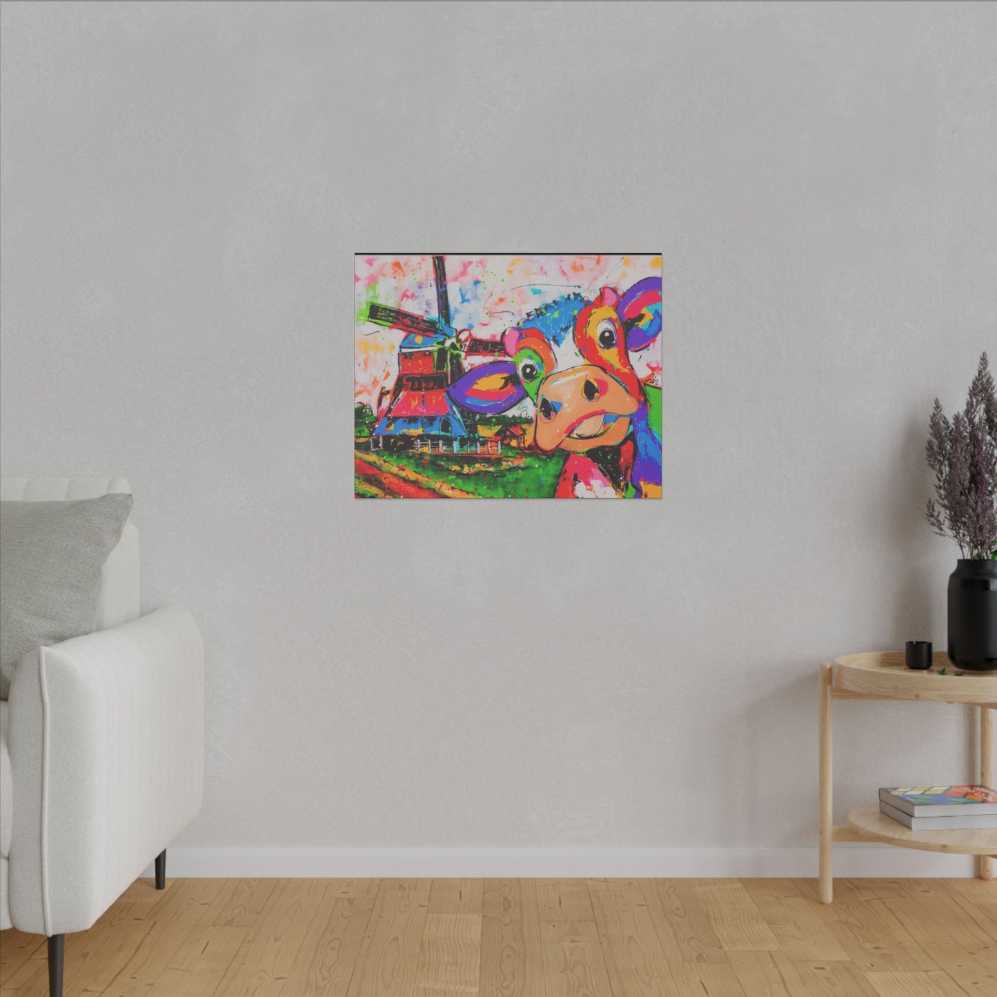Windmill & Cow in Holland Canvas Art