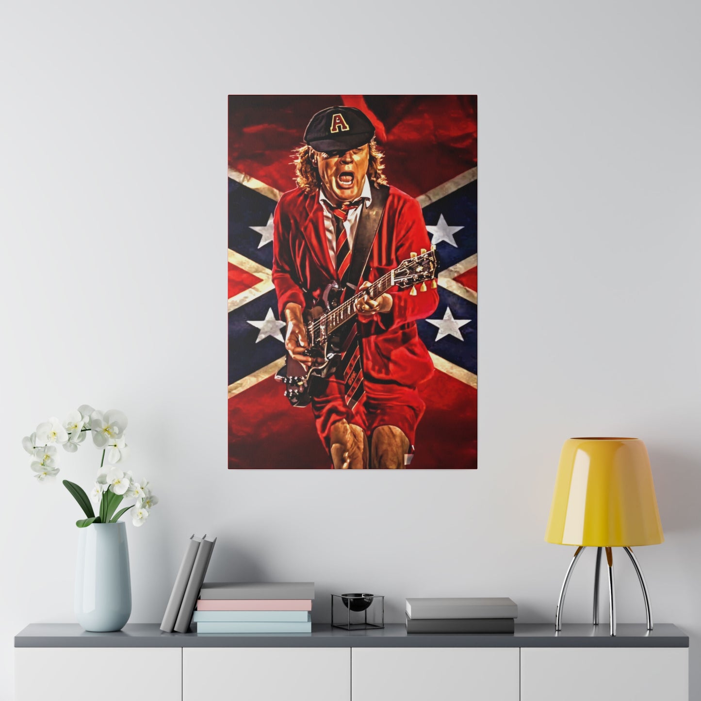 Angus Young from ACDC Guitar Playing - Canvas