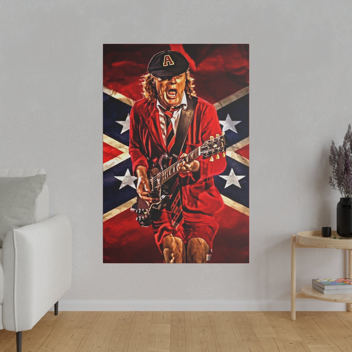 Angus Young from ACDC Guitar Playing - Canvas