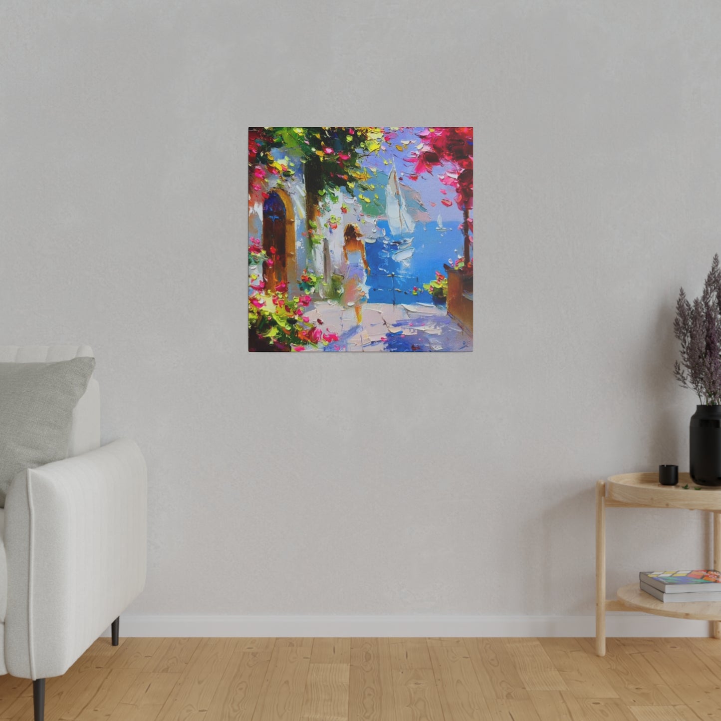 Seaside Elegance: Lady in White - Canvas