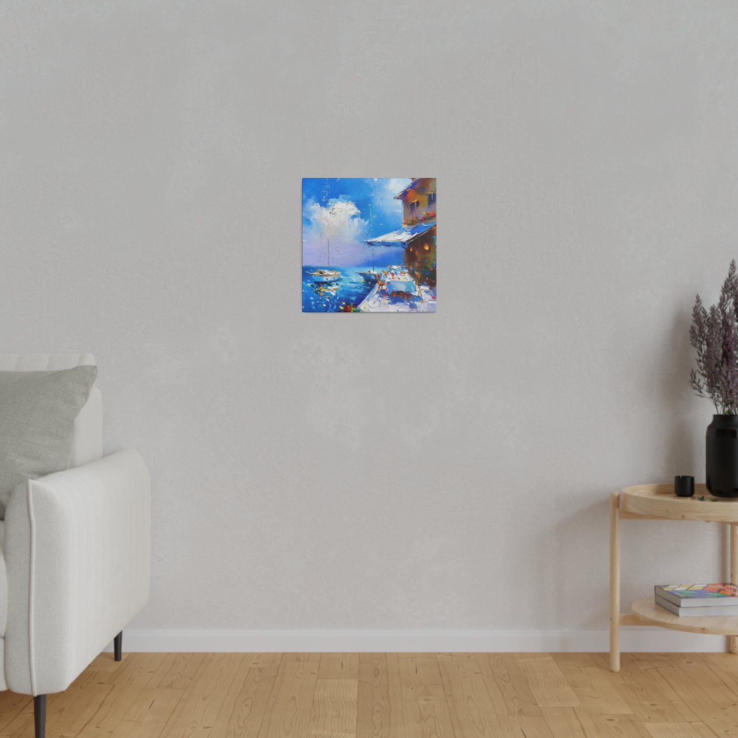 Seaside Vista, Terrace with Sailboats in View - Canvas