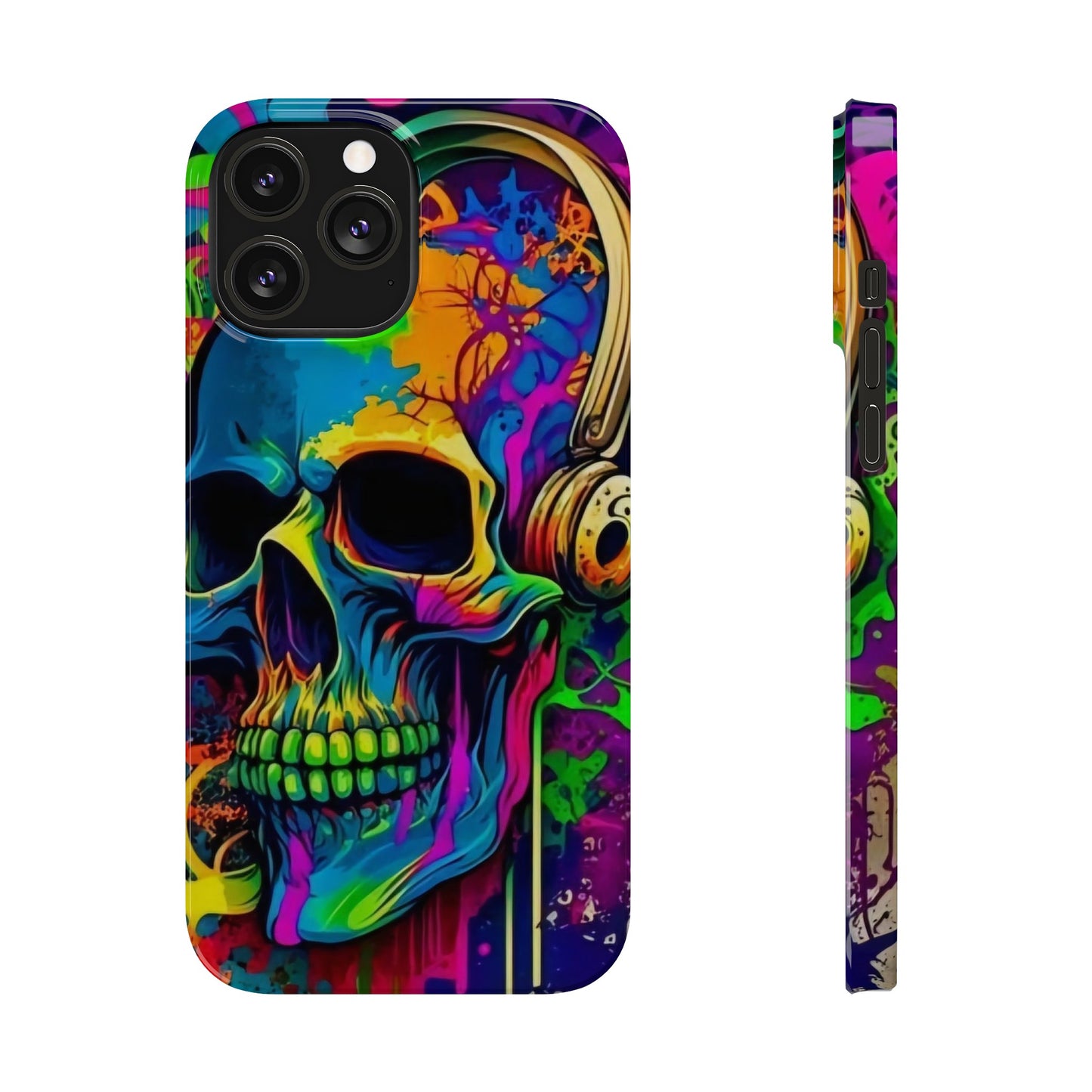 Skull Head with Headphones iPhone 15, 14, 13, 12 Cases: Rock Edition