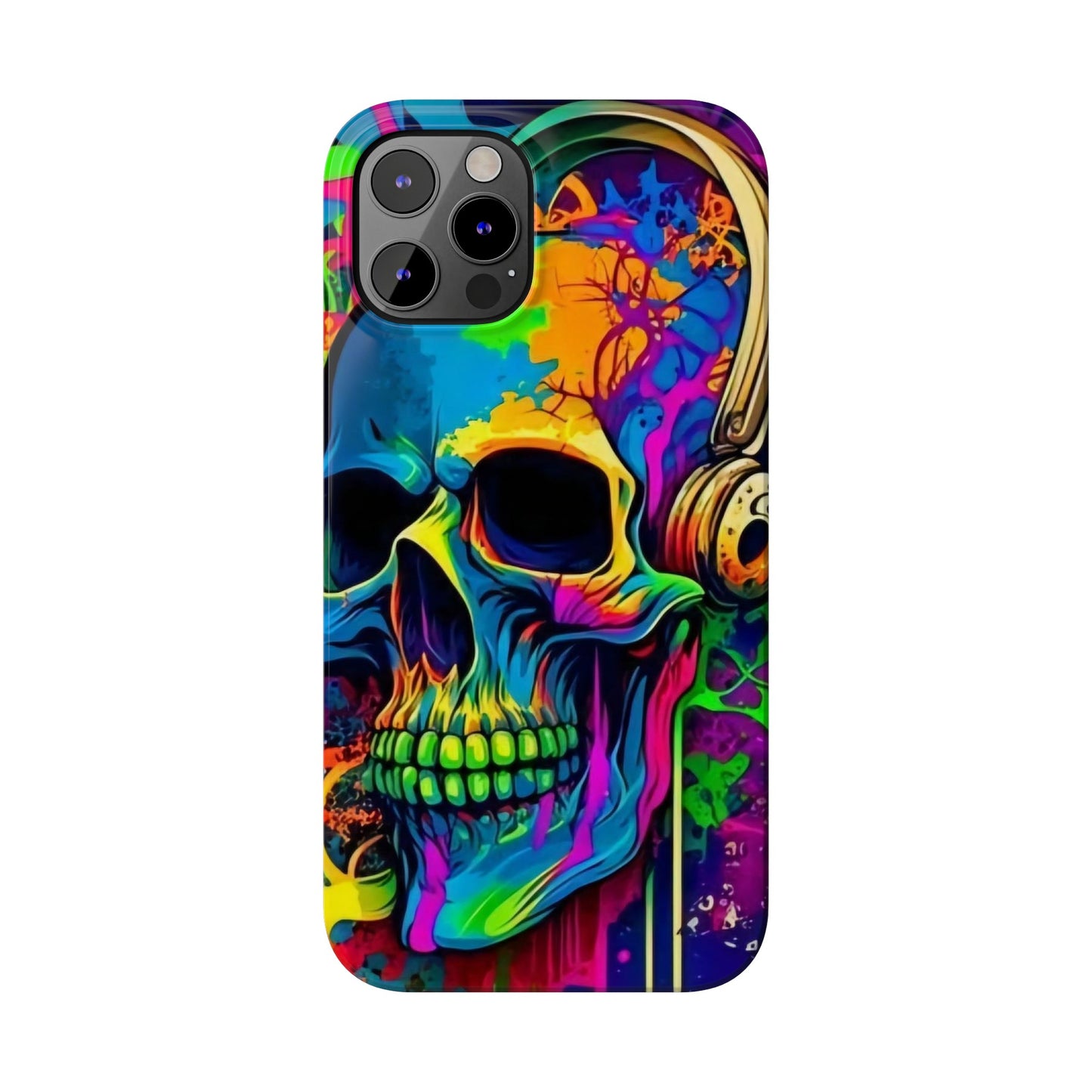 Skull Head with Headphones iPhone 15, 14, 13, 12 Cases: Rock Edition
