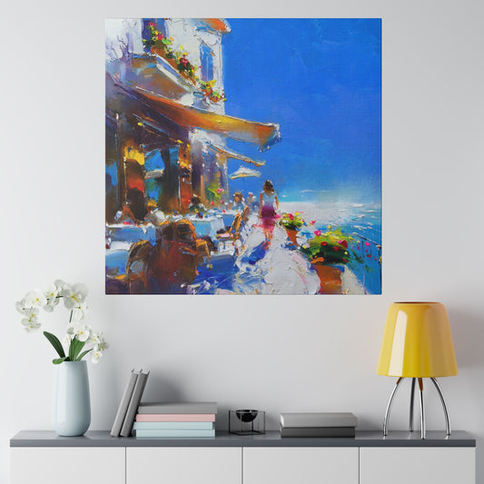 Ocean Breeze Elegance: A Lady's Terrace Tale - Canvas